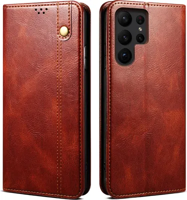 Produktbild von Galaxy S23 Ultra Hülle, Leder Flip Brieftasche Schutzhülle für Samsung Galaxy S23 Ultra Rot