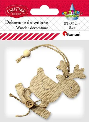 Obrázok produktu pre Drevená tyč los prívesok 63x85mm 2ks.Titanum Vianoce