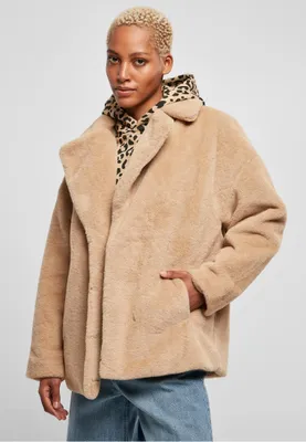 Obrázek produktu pro Dámský kabát Urban Classics Ladies Lapel Teddy Jacket unionbeige - M Bunda s kožíškem