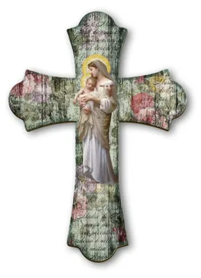 Wandkreuz Holz Vintage Madonna mit Kind 17x24 cm Italien