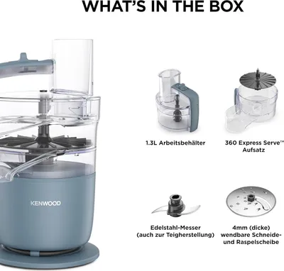 Produktbild von Kenwood MultiPro Go FDP22.130GY, Kompakt-Küchenmaschine nur 30cm hoch, zum Schneiden, Reiben, Pürieren und Teig Kneten, Express-Serve, 1,3 l