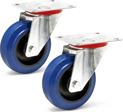 Produktbild von Wiltec Lenkrollen Set 2x Transportrolle ungebremst Ø100mm bis 160kg pro Rad mit Kunststoffrad und Anbauplatte, leiser Lauf, Transportrollen Möbelrollen Laufrollen