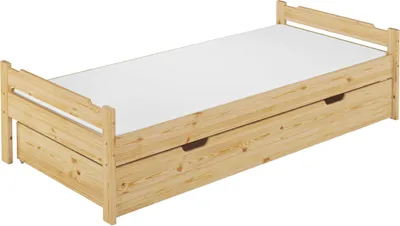 Immagine prodotto di 60.31-09 MS5 Letto in pino massiccio 90x200 cm con base a rotelle, materasso + rete