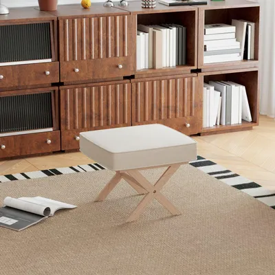 Imagen del producto de Reposapiés - Puf - Taburete - Banco pequeño - Reposapiés - Superficie de asiento suave y cómoda - Patas de madera de caucho resistentes