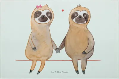 Produktbild von Mr. & Mrs. Panda Schneidebrett Glas Faultier Pärchen - Weiß - Geschenk, Liebe, Hackbrett, Beziehung, Schneidbrett, Verliebt, Glasschneidebrett, Aus