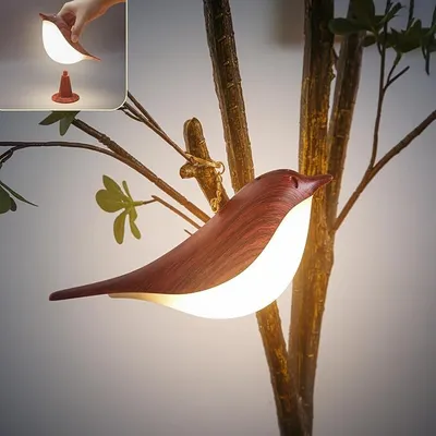 Produktbild von 15cm Braun Vogel LED Nachtlicht,USB -Ladung Nachttischlampe Tragbare Nachtlicht,Aromatherapie Diffusor,Kabellos Berührung dimmbar,Campinglampen