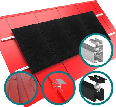 Produktbild von Solar Montageset Blechdach Stehfalz 4-Module Klickfix Silber