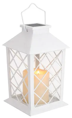 Produktbild von Verk 12387, dekorative LED-Laterne mit Kerzenoptik, 28 cm, mit Solarpanel, weiß