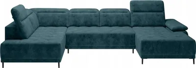 Produktbild von DOMO-HOME Großes U-förmiges Ecksofa FOCUS XL 352x204cm | Bequemes und modernes Design | Verstellbare Kopfstützen | r Veloursstoff | Schlafoption und elektrische Sitzverstellung | Farbe dunkelblau | Links
