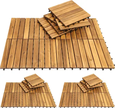 Produktbild von Eikuavons Akazienholz Verlegefliesen 30x30x2,4cm 11-110 Stück Klickverbindung ohne Werkzeug für Außenbereiche Terrasse Garten Balkon