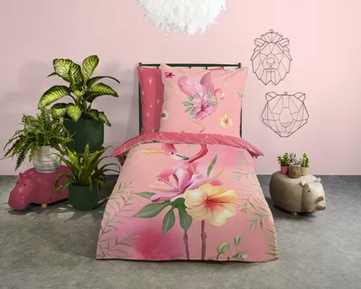 Fusion Kingsize Bettwäsche-Set Mit Flamingo & Tukan-Muster - Beidseitig Bunt, 230x220 Cm