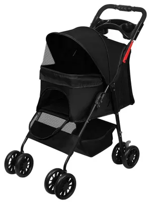 Image de Poussette pour chien - Poussette pour animal de compagnie - Pliable - Tissu Oxford 300D imperméable - 4 roues - 61 x 48 x 99 cm - Noir