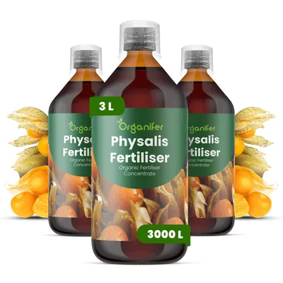 Obrázek produktu pro Physalis Tekuté Hnojivo 3x1 L – 2-1-8 NPK – Pro Physalis – Podporuje Rovnomernú Tvorbu Plodov & Zdravé Rostliny – Organifer