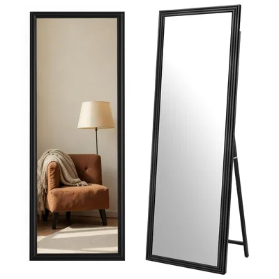 Obrázek produktu pro Celoplošné zrcadlo AIORBER 160x50 cm, rám z masivního dřeva, volně stojící a nástěnné, velké zrcadlo, černá/bílá/hnědá barva