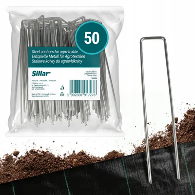 Obrázok produktu pre Sillar 50x zemný kotva 15 cm pozinkovaná – zemná kotva v tvare U pre protiplevelovú fóliu, geotextíliu, trávnikové rošty, upevňovacie klince do záhrady