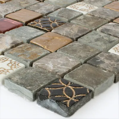 Produktbild von Mosaikfliesen Glas Naturstein Mix 23x23x8mm