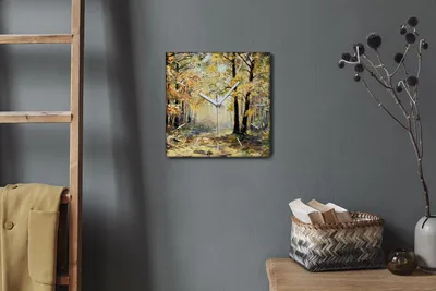 Produktbild von Coloray Hodiny Unikátní 30x30 cm  Tiché hodiny Pro obývací pokoj a kuchyň Nástěnné hodiny Plátno Bílé ručičky hodin - Podzimní les