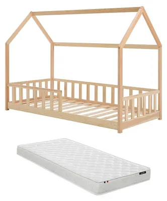 Produktbild von Hausbett 90 x 190 cm - Kiefer - Natur + Matratze MARTEVI