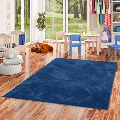 Produktbild von Super Soft Kinder Hochflor Teppich Silky Kids Dunkelblau, Größe:120x170 cm