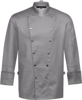 Produktbild von Greiff GASTRO MODA Herren Cuisine Kochjacke Stehkragen Druckknöpfe Regular Fit Baumwollmix Stretch ® Denimlook Grau M