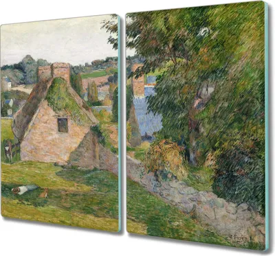 Produktbild von Coloray Kochplattenabdeckung Herdabdeckplatte 2x30x52 cm Hackbrett Schneidebrett Küchenbrett - Naturmalerei Häuser