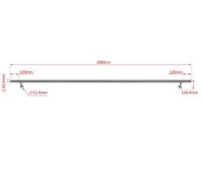 A diagram showing the dimensions of a stainless steel handrail.