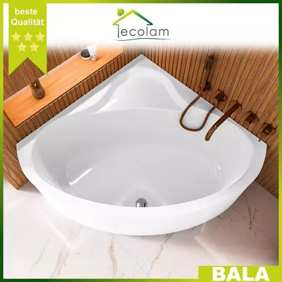 Produktbild von ECOLAM Badewanne Eckbadewanne Bala 130x130 cm + Schürze | moderne Wanne mit Sitz | symmetrische Acrylwanne Eckwanne  I Ablaufgarnitur Füße