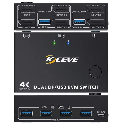 Produktbild von KVM-Switch 2 Monitore 2 Computer Dual Monitor DP/USB KVM-Switch