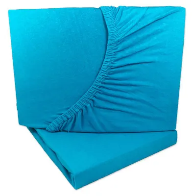 Produktbild von 2er Set Jersey Spannbettlaken Türkis Blau 90x200 - 100x200 cm 100% Baumwolle