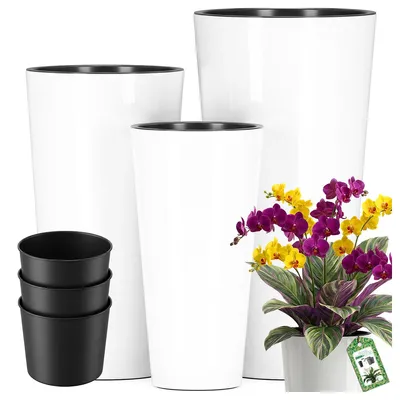 Zdjęcie produktu dla Zestaw 3 doniczek Prosperplast | Tubus Slim Shine | Biały | 15 cm, 20 cm, 25 cm