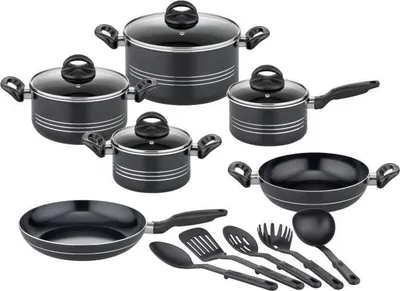 Produktbild von Kochtopfset - Induktion - GSW - MILANO NERO - 15-teilig - Massives Aluminium - Schwarz
