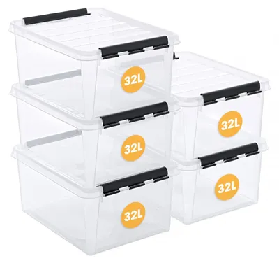 Produktbild von Kunststoff-Aufbewahrungsboxen-Set - 32 Liter, transparent - Polypropylen, stapelbar