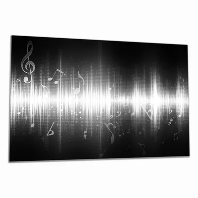 Produktbild von Wallario Herdabdeckplatte aus Glas, Größe 90 x 52 cm 1-teilig, Motiv Noten der Musik in schwarz und weiß