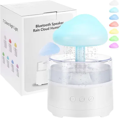Produktbild von Regen Wolken Luftbefeuchter 400ML, Wasser-Tropfpilz-Luftbefeuchter Mit 3 Modi Und 7 Farben, Schlafzimmer Regentropfen Air Humidifier