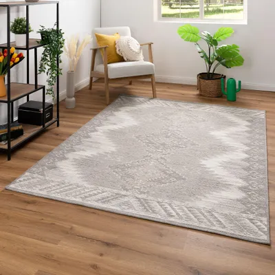 Produktbild von Steffensmeier Kurzflor Teppich Amelia | Wohnzimmer | Beste Qualität | Pflegeleicht | Modern | Silber, Größe: 140x200 cm