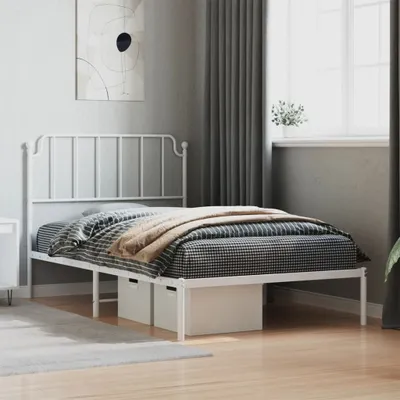 Produktbild von CLORIS Bettgestell Bettrahmen mit Kopfteil Metall Weiß 107x203 cm, 14,55 kg