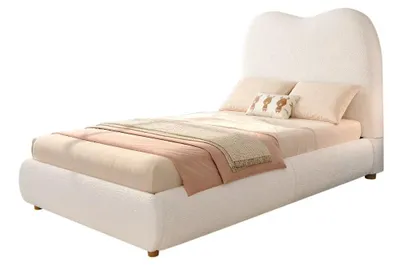 Obrázek produktu pro Postel s čalouněnou čelo - Jednolůžko - 90 x 200 cm - Postel s hydraulickým úložným prostorem - Čalouněné čelo - Materiál: bouclé - Barva: béžová
