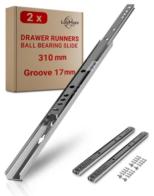 Zdjęcie produktu dla Prowadnice do szuflad - 310 mm - Rowek 17 mm - Nośność 10 kg - Zestaw 2 szt. (1 para)