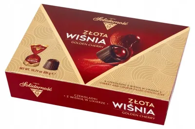 Productafbeelding van Solidarność chocoladepralines "Gouden Kersen" met kersen in likeur, 306 g