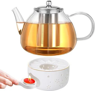 Produktbild von Famanu Teekanne 1,6 Liter mit Stövchen und Siebeinsatz - Borosilikatglas