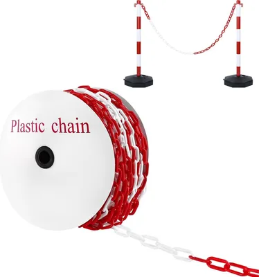 Produktbild von NAIZY Absperrkette Plastikkette Kunststoffkette Rot/Weiß 6mm Stärke, Warnkette Zweifarbige Sicherheitskette zum Absperren von Flächen, 25M