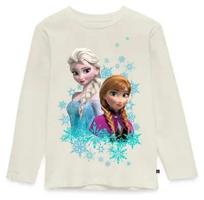 Produktbild von Spreadshirt Frozen Anna & Elsa Umgeben Von Schneeflocken Kinder Premium Langarmshirt, 110/116 (4 Jahre), Naturweiß