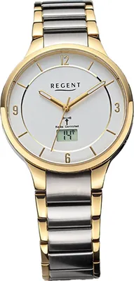 Produktbild von Regent Metall Damen Uhr Armbanduhr Quarz silber gold Funkuhren D2URFR288