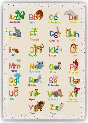 Produktbild von Kinderposter Tiere ABC Lernposter Kinderzimmer Wandbild Kindergarten Grundschule Alphabet Lernhilfe für Kinder – DIN A4 (21x29.7cm)