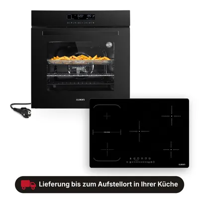 Produktbild von KB ELEMENTS Sparset, Einbauherd Set, Herdset, Induktionskochfeld 5 Kochzonen 77cm, Einbaubackofen 60cm, 15 x Funktionen, Air Fry Funktion, DV1/105