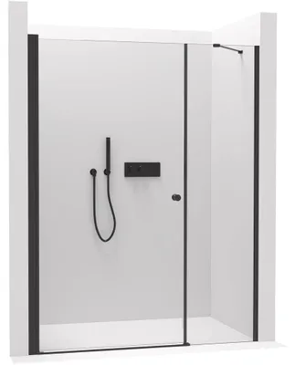 Zdjęcie produktu dla szkło ceramiczneO – Drzwi prysznicowe skrzydłowe Antelo z częścią stałą  L/P – 6 mm – czarna matowa, szkło przezroczyste – 160 (100+60) x 190 cm