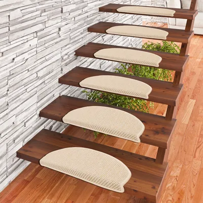 Produktbild von Bentzon Flachgewebe Stufenmatte Beige  (halbrund) in 2 Größen, Größe / Menge:18x56 cm = 15 Stck.