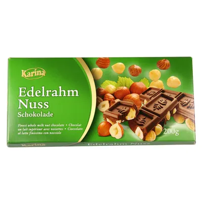 A product shot of a chocolate bar box with nuts.