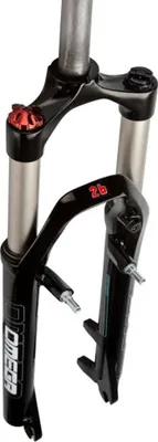 A close-up studio shot of a bicycle fork.