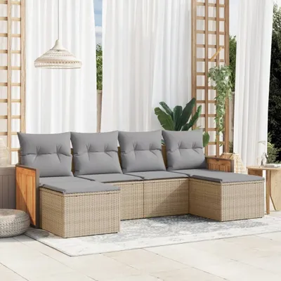 Produktbild von 6-tlg. Garten-Sofagarnitur mit Kissen Beige Poly Rattan 3260302